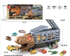 Light & Sound Dinosaur Container Inertia Truck with 6PCS Tin Gliding Cars Random + 6PCS Dinosaurs