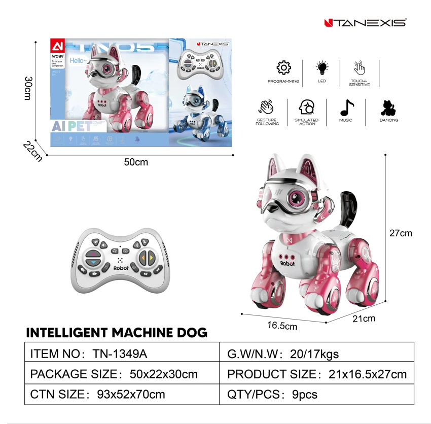 Robot Kawalan Jauh Suara Pintar Anjing Dengan Induksi Isyarat Induksi Sentuh<br/>warna merah jambu