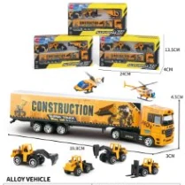 Alloy European Tractor Trailer with 2PCS Engineering Cars