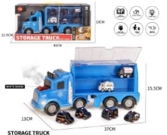 Light & Sound Spray Storage Container Truck with 6PCS Alloy Pull-back Police Cars