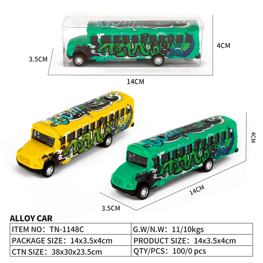 Alloy Pull-back Graffiti School Bus 2-style Mixed