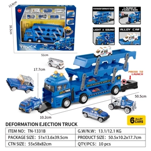 Light & Sound Gliding Folding Container Truck Police Series with 6PCS Alloy Gliding Cars