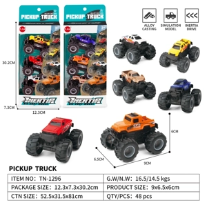 1:64 Alloy Inertia Pickup Monster Car 2-style Mixed