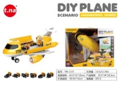 Cartoon Storage Light & Sound Airplane with 6PCS Gliding Alloy Engineering Cars Random