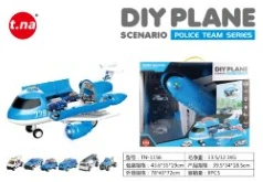Cartoon Storage Light & Sound Airplane with 6PCS Gliding Alloy Police Cars Random
