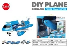 Cartoon Storage Light & Sound Airplane with 6PCS Gliding Alloy Police Cars Random