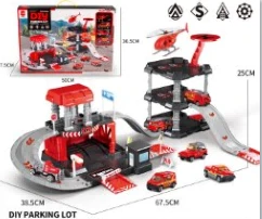 Track Parking Lot Fire Series with 3PCS Alloy Gliding Cars + 1PCS Plastic Airplane