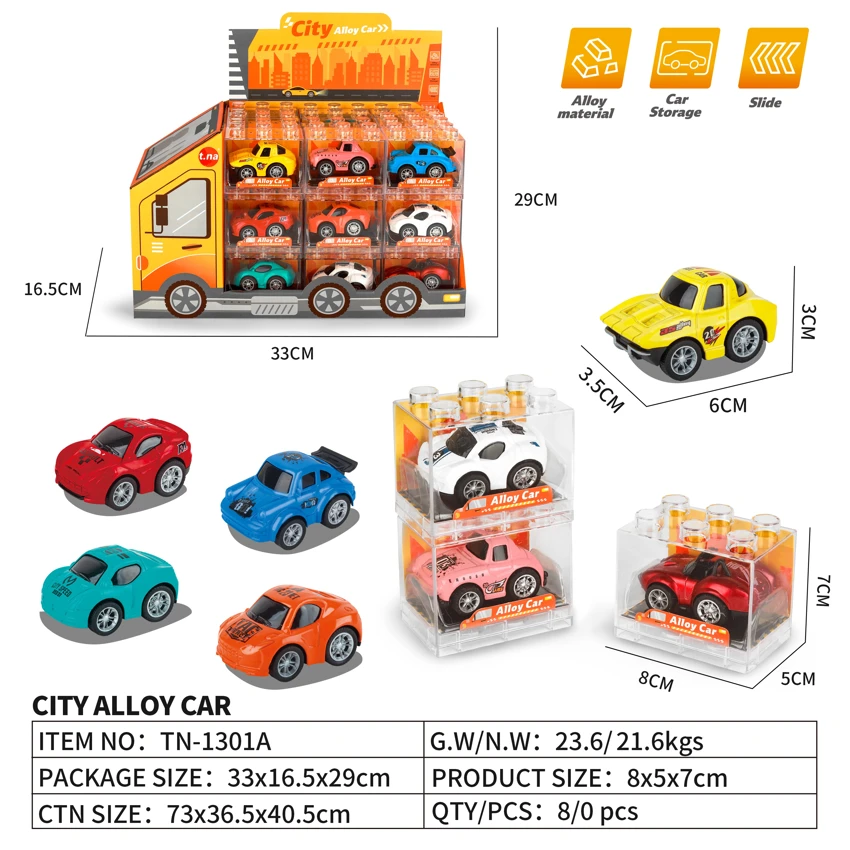 Q-version Building Block Box Alloy Pull-back Car 27PCS
