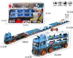 Light & Sound Music Storage Deformation Ejection Container Truck with 6PCS Alloy Racing Series (Blue)