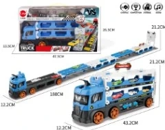Light & Sound Music Storage Deformation Ejection Container Truck with 6PCS Alloy Racing Series (Blue)
