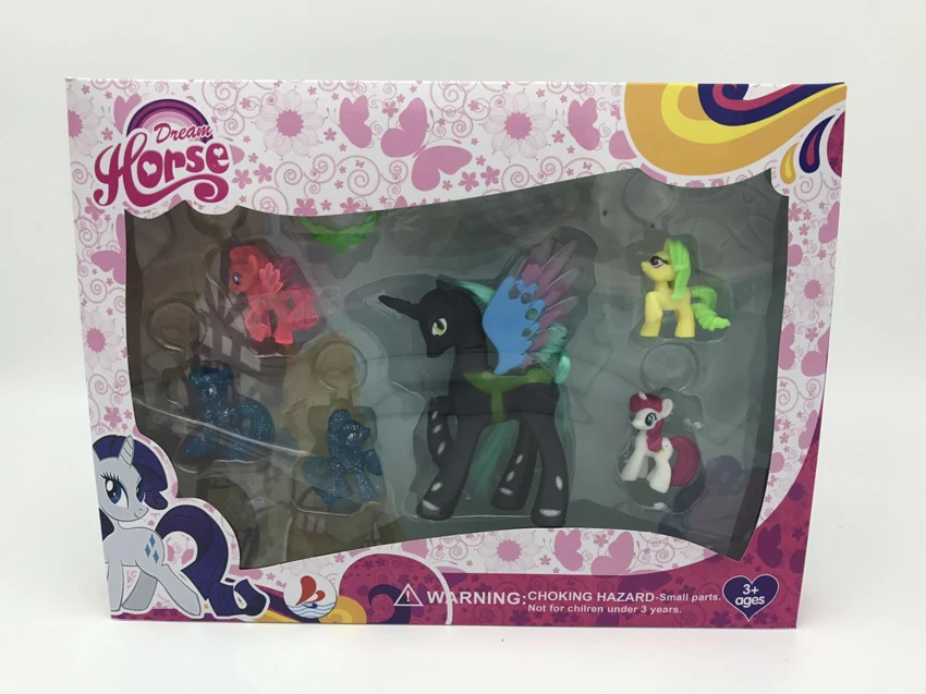 High-grade Box Set: 1 Plastic Pegasus Polly + 6 Plastic Pony Pollys with Accessories