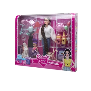 High-grade 11.5-inch 9-joint Fashion Barbie with Balloon & Car Blister Accessories, 3-inch Mini Doll & Puppy