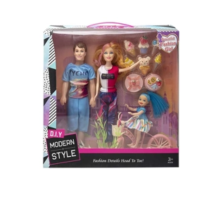 High-grade 11.5-inch Movable Hand Barbie + Hollow Body Male Doll & 3-inch Mini Doll with Ice Cream & Bicycle Blister Accessories