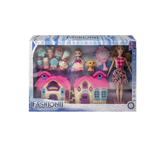 High-grade 11.5-inch Solid Body 9-joint Fashion Barbie with House, Ice Cream, Comb, Puppy & 3-inch Mini Doll