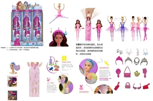 Siri air buih kejutan Mattel 11.5 inci COlor Reveal warna pesta kejutan balet balet puteri dengan 5 jenis aksesori kejutan yang berbeza, anak patung 360 darjah putaran 5 6PC