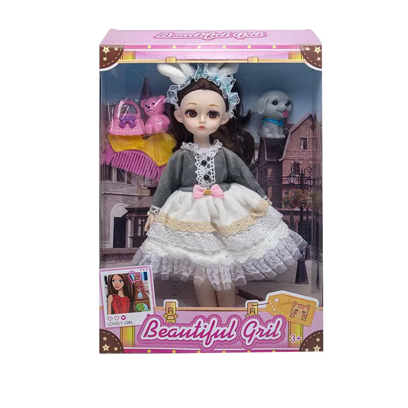 High-grade 12-inch Joint Solid Body Lolita Doll with Puppy & Bear Blister Accessories