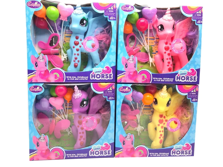 High-grade Vinyl Diamond Unicorn Pony Polly with Light & Music, Equipped with Balloons, Combs, Mirrors & Cosmetics