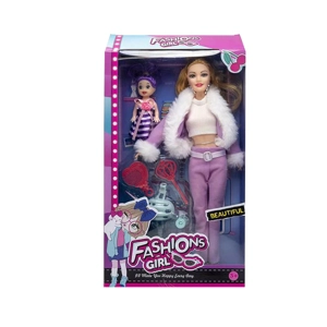High-grade 11.5-inch 9-joint Solid Body Fashion Barbie with 3-inch Mini Doll, Skateboard & Cap Blister Accessories