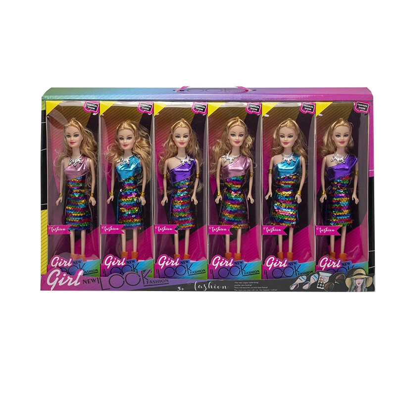 High-grade 11.5-inch Solid Body Movable Hand Rainbow Sequin Barbie Series, 6PCS