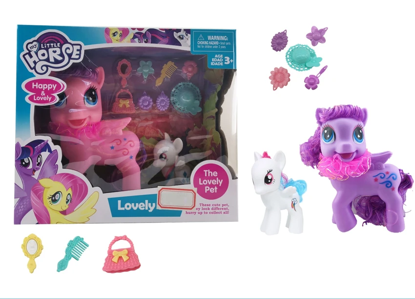 Large Vinyl Pegasus with Light & Music plus 1 Medium Vinyl Pony, 8-piece Set