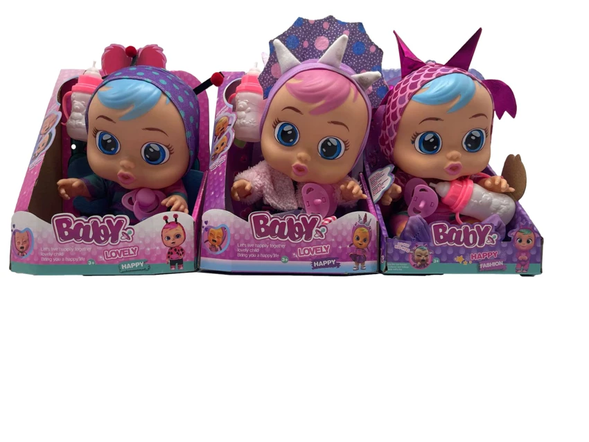 19th Gen 14-inch Vinyl Crying Doll CRY BABIES-Tutti Fritti with 4-tone Music & Tear-shedding Function, Equipped with Water-absorbing Bottle & Pacifier, Plush Warm Design, 2-piece Outfit, 3 Styles Mixed