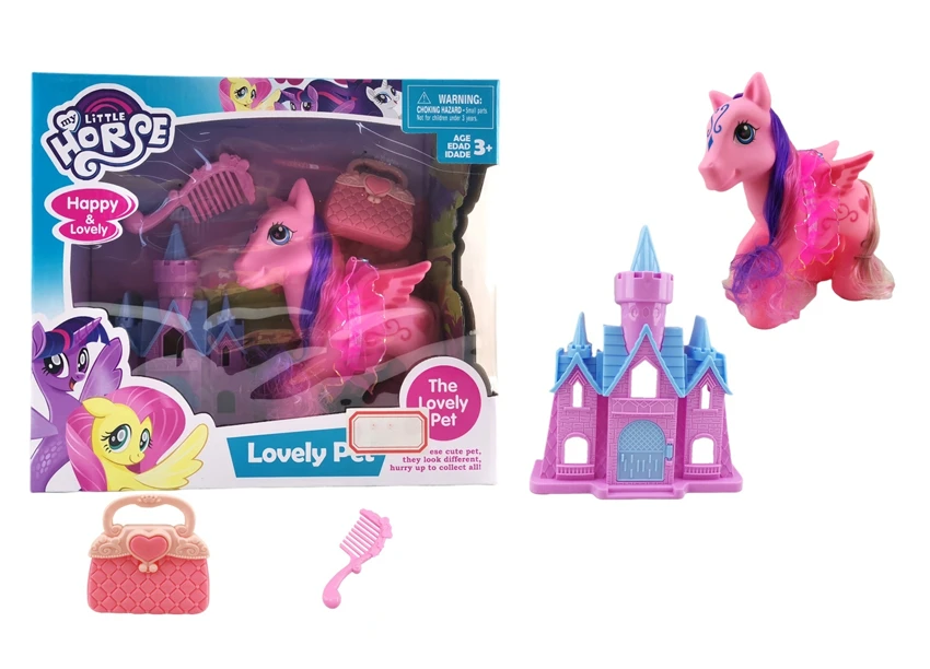 Large Vinyl Pegasus with Light & Music, Large Comb, Handbag & Castle