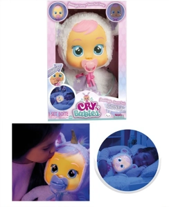 14-inch Blue Bear Vinyl Crying Doll with Luminous Effect, Plush Warm Function, 4-tone Music & Tear-shedding Function, Water Bottle & Pacifier, Mixed Luminous Crying Dolls