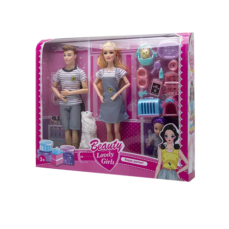High-grade 11.5-inch 9-joint Solid Body Barbie + 11.5-inch Joint Solid Body Male Doll with 5-inch Mini Doll & Puppy Blister Accessories