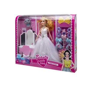 High-grade 11.5-inch Solid Body 9-joint Wedding Barbie with Dressing Blister Accessories, Puppy & Vanity Set