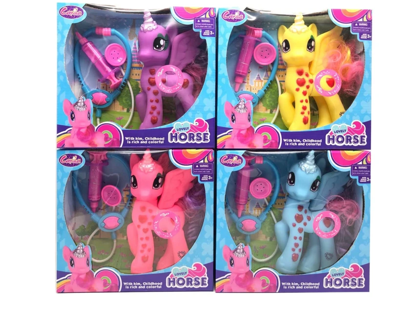 High-grade Vinyl Diamond Unicorn Pony Polly with Light & Music and Medical Tools