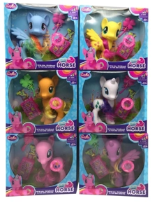 High-grade Vinyl Pony Polly with Light, Music, Comb & Luggage Case, 6 Styles Mixed
