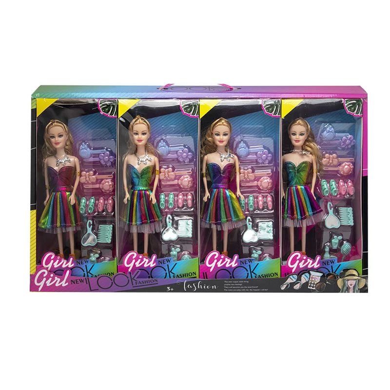 High-grade 11.5-inch Solid Body Movable Hand Rainbow Barbie with Ornaments, 4PCS