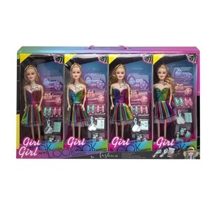 High-grade 11.5-inch Solid Body Movable Hand Rainbow Barbie with Ornaments, 4PCS