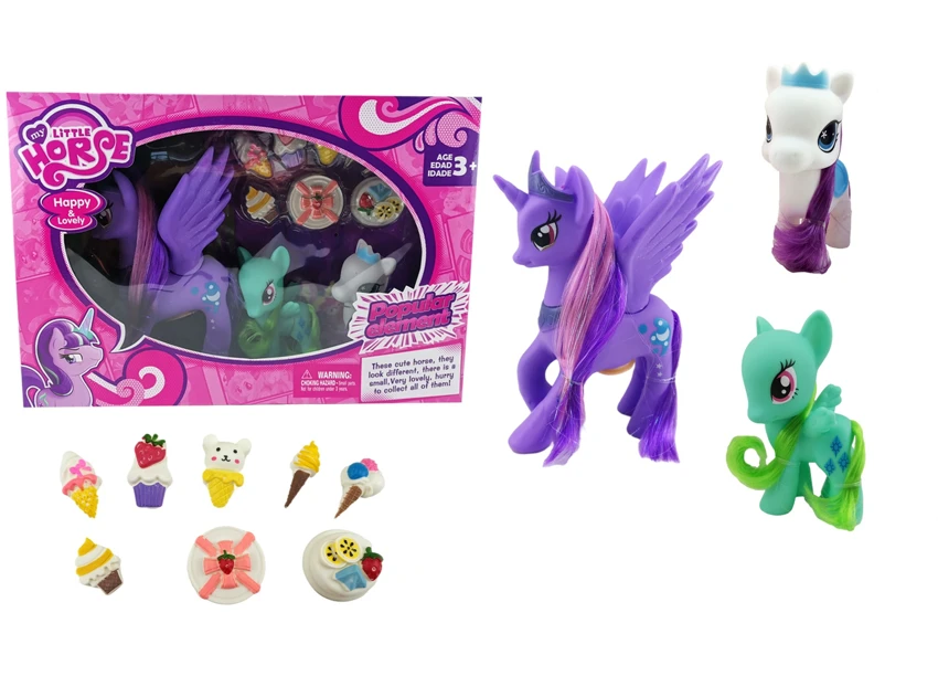 Box Set: Light & Music Vinyl Pony with 2 Small Vinyl Ponies, 8-piece Set