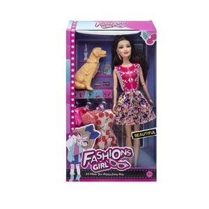 High-grade 11.5-inch 9-joint Solid Body Fashion Barbie with Puppy & Suspender Dress Accessories
