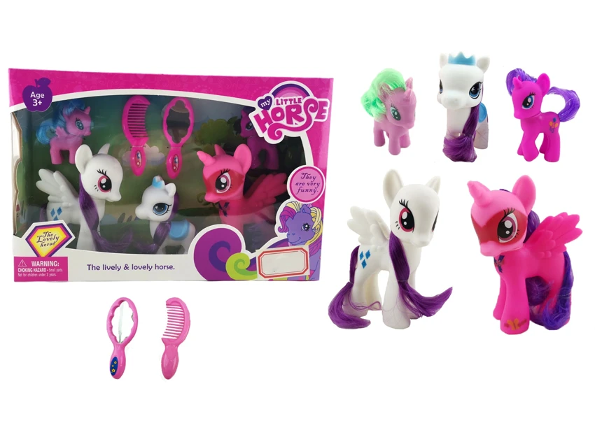 Box Set: 5 Vinyl Ponies with Comb & Mirror Set