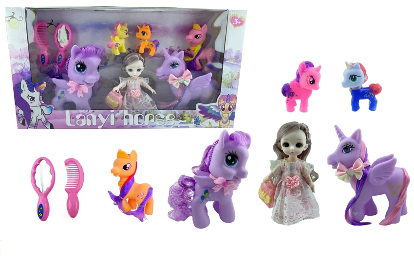 Blue-wing Pony Set Multi-styles Mixed with Doll, Mirror & Comb
