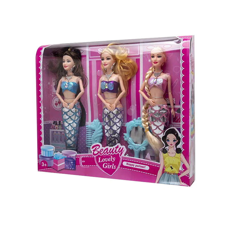 High-grade 11.5-inch Joint Solid Body Mermaid Barbie 3 PCS with Comb & Mirror
