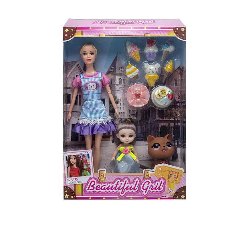 Premium 11.5 inci 9 sendi fesyen Barbie dengan aiskrim dan kucing 3 inci