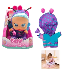 16th Gen Plush Blue Ladybug 14-inch Hair Style Vinyl Crying Girl Doll CRY BABIES-Tutti Fritti with 4-tone Music & Tear-shedding Function, Water Bottle & Pacifier, Plush Warm Function, 2-piece Outfit