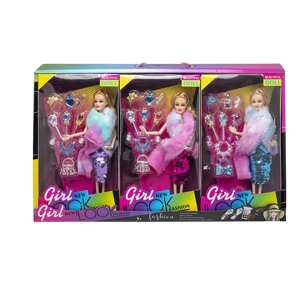High-grade 11.5-inch Solid Body Movable Hand Rainbow Sequin Barbie Series with Blister Accessories, 3PCS