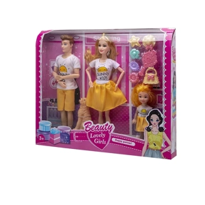 Premium 11,5 inci 9 sendi padat Barbie dan 11,5 inci sendi laki-laki padat 5 inci anak laki-laki dan anjing berdandan aksesoris plastik blister