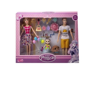 High-grade 11.5-inch Solid Body 9-joint Fashion Barbie + 11.5-inch Joint Male Doll with 3-inch Mini Doll, Hat, Balloon & Puppy Blister Accessories