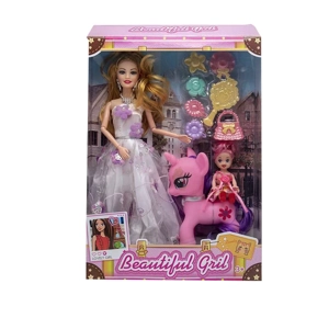 High-grade 11.5-inch 9-joint Solid Body Wedding Barbie with Comb Blister & 3-inch Mini Pony Doll