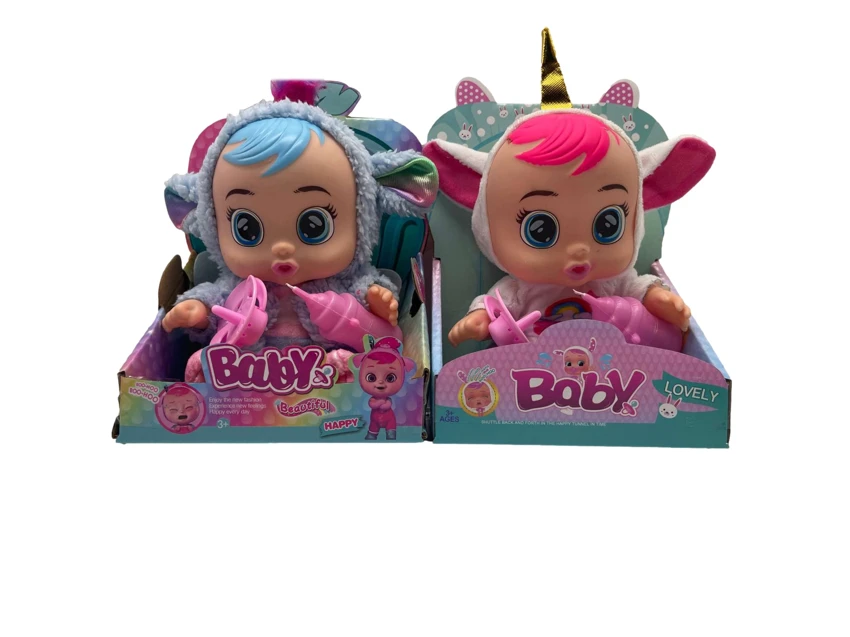 Deluxe 19th Gen 10-inch Vinyl Crying Doll CRY BABIES-Tutti Fritti with 4-tone Music & Tear-shedding Function, Water Bottle & Pacifier, Plush Warm Function, 2-piece Outfit, 2 Styles Mixed
