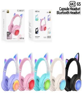 AKZ-65 Gradient Color with Cat Ears (Bluetooth + TF Card Playback + Glowing Cat Ear Cover), No Audio Cable Included