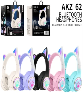 AKZ-62 Gradient Color with Cat Ears (Bluetooth + TF Card Playback + Glowing Cat Ear Cover), No Audio Cable Included