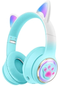AKZ-62 Gradient Color with Cat Ears (Bluetooth + TF Card Playback + Glowing Cat Ear Cover), No Audio Cable Included