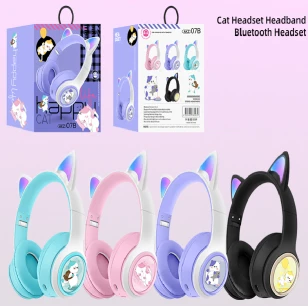 AKZ-07B Solid Color Cat Ear Style (Bluetooth + TF Card Playback), No Audio Cable Included