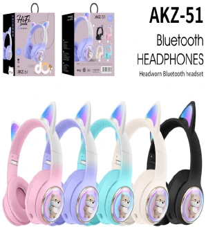 AKZ-51 Gradient Color with Cat Ears (Bluetooth + TF Card Playback + Glowing Cat Ear Cover), No Audio Cable Included